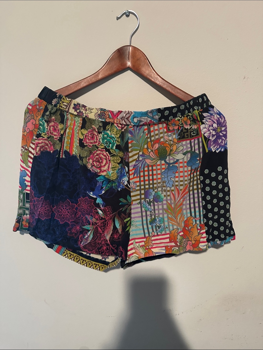 Johnny Was 100% Silk Multicolor Floral Patchwork Dress Shorts